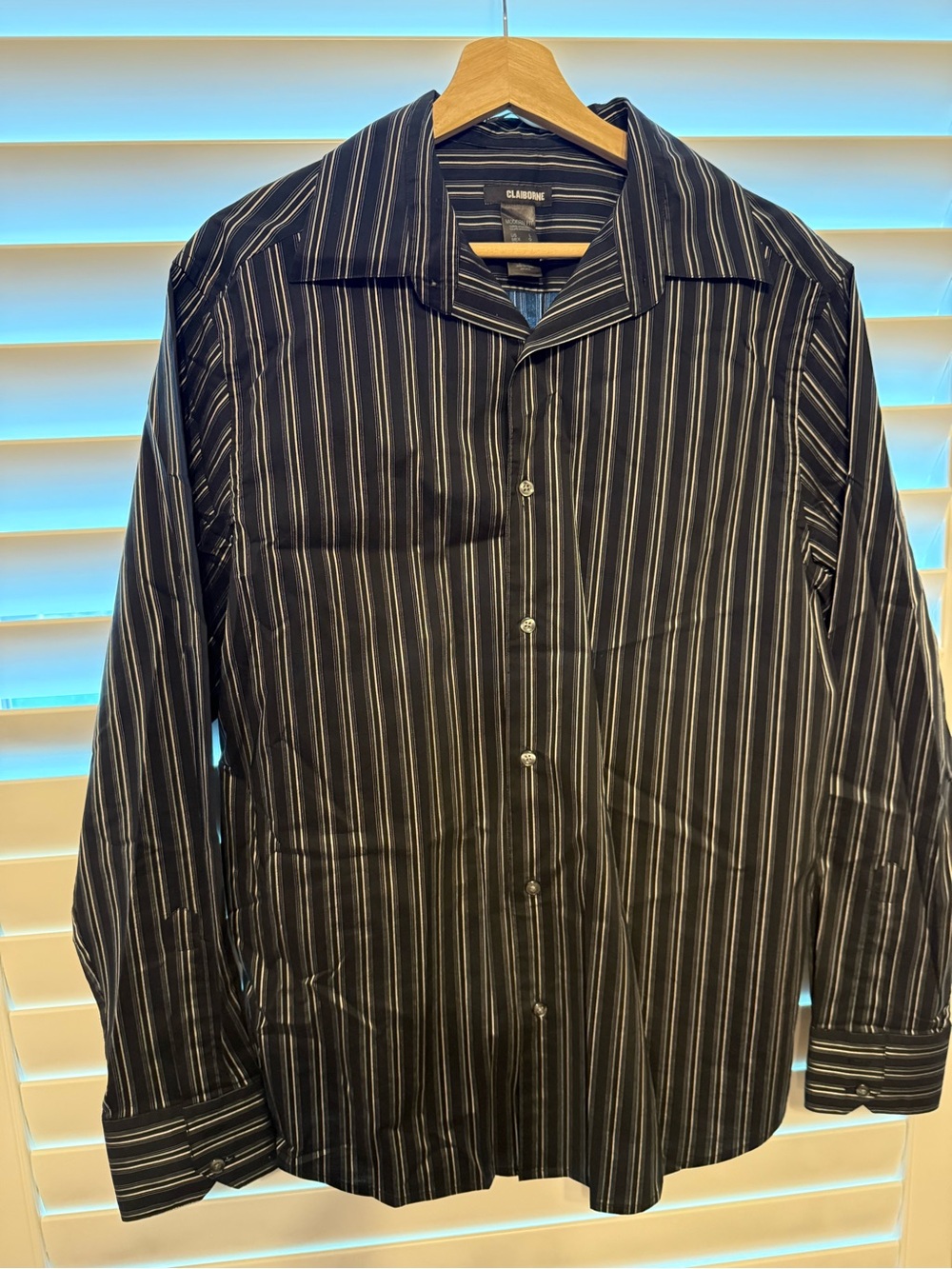 Claiborne Black Pinstripe Button-Down Dress Shirt